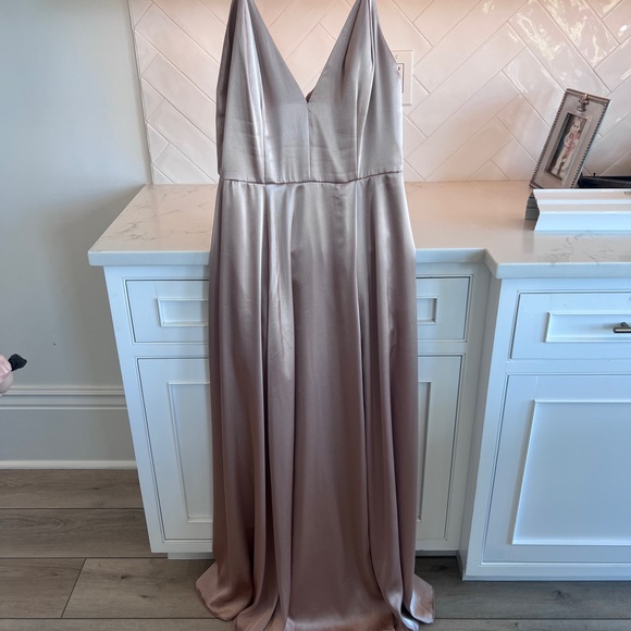 Galina Charmeuse Deep V-Neck A-Line Dress - Picture 1 of 6